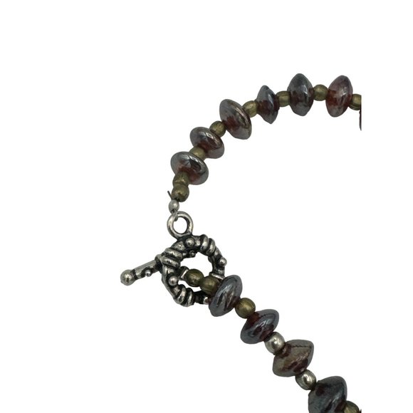 Iridescent Red and Gold Glass Beaded Bracelet with Toggle Clasp - Picture 4 of 7